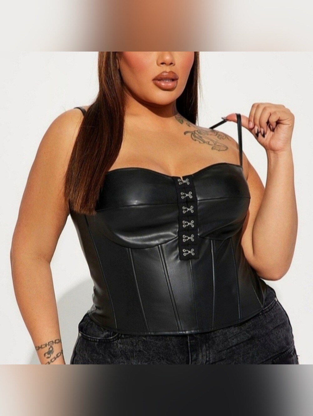 Fashion Nova Off the hook blk faux leather spaghetti strap corset top 1X NWT - Picture 3 of 17